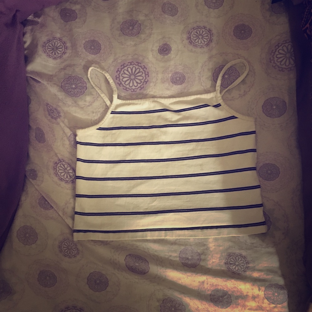 White & black striped spaghetti strapped crop top